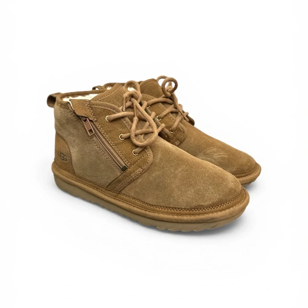 UGG Neumel Zip Boots Chestnut Suede Shearling Kids 6Y Women’s 8